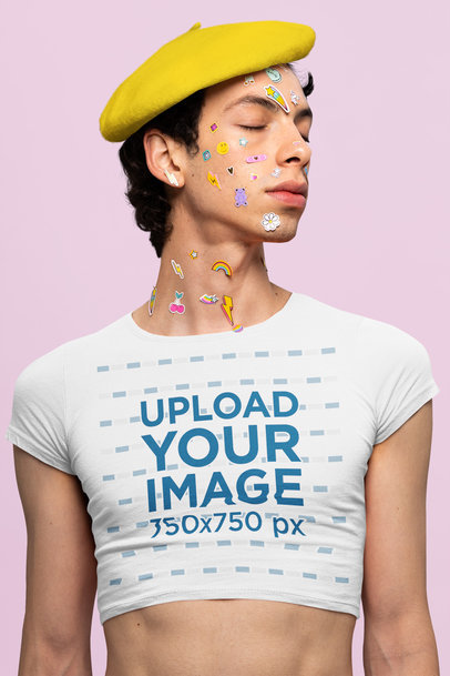 Bella Canvas Crop Top Mockup Featuring a Man With Skin Stickers