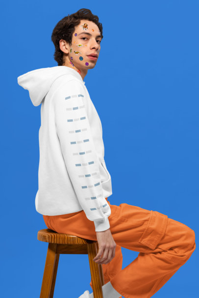 Skin Stickers Mockup Featuring a Man Wearing a Hoodie With a Customizable Sleeve