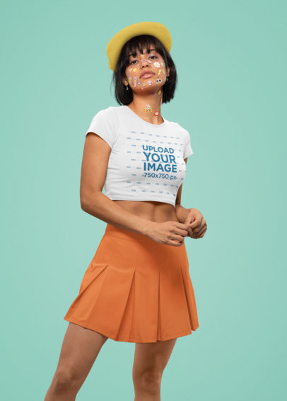 Crop Top Mockup Featuring a Woman With Stickers on Her Face