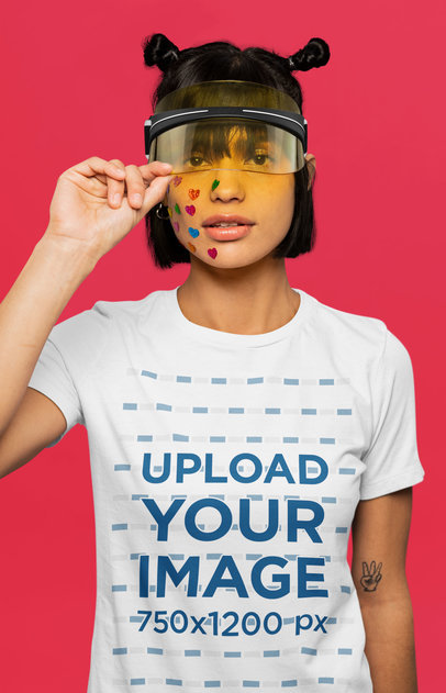 Bella Canvas T-Shirt Featuring a Woman with Skin Stickers on Her Face