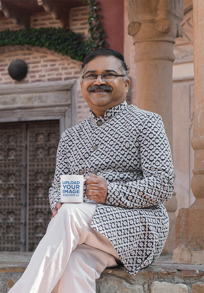 11 oz Coffee Mug Mockup of a Smiling Senior Man with Glasses 