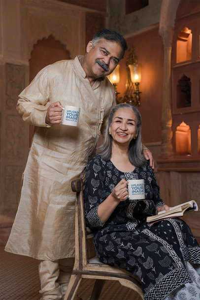 11 oz Coffee Mug Mockup of a Senior Couple Smiling at the Camera