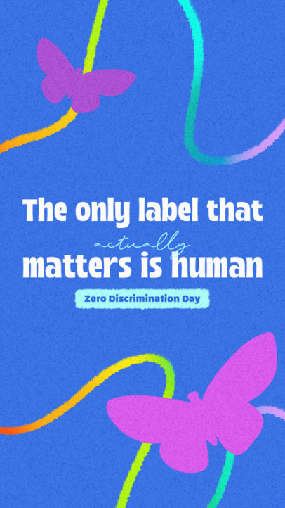 Instagram Story Template with Illustrated Butterflies and a Quote for Zero Discrimination Day
