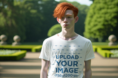 AI-Generated Mockup of a Red-Headed Man Wearing a Tee in Tokyo