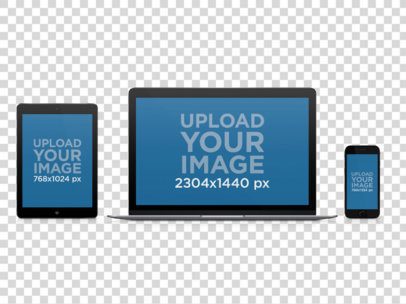 iPad, MacBook, and iPhone Mockup with a Transparent Background