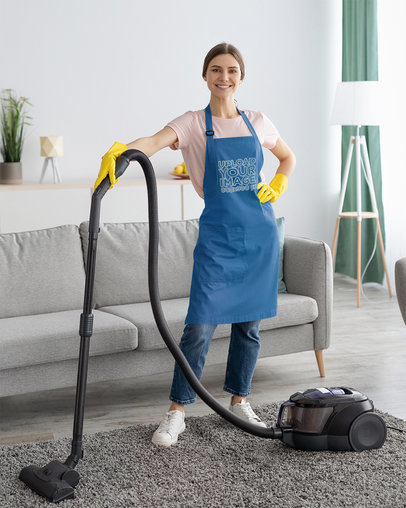 Apron Mockup Featuring a Woman Doing House Cleaning