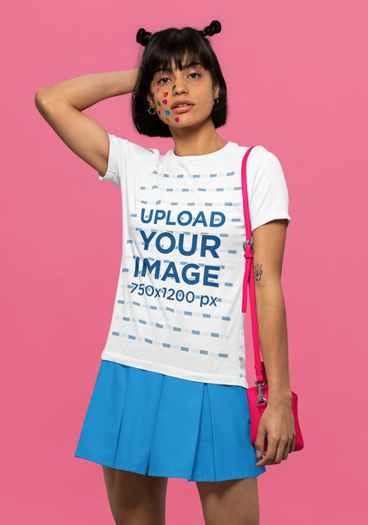 Bella Canvas Crewneck Tee Mockup of a Woman with Face Stickers