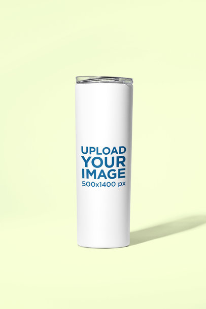 Mockup of a Skinny Tumbler Standing in a Minimalist Setting