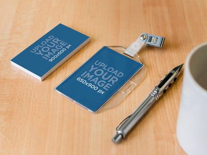 Print Stationery Mockup of Business Card and Badge Holder