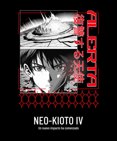 T-Shirt Design Template Featuring Anime Illustrations Inspired by Neon Genesis Evangelion