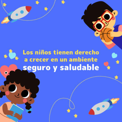Instagram Post Generator with Happy Kid Characters Featuring a Quote on Healthy Childhood