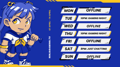 Twitch Screen Generator Featuring a Kawaii Girl Illustration for a Stream Schedule