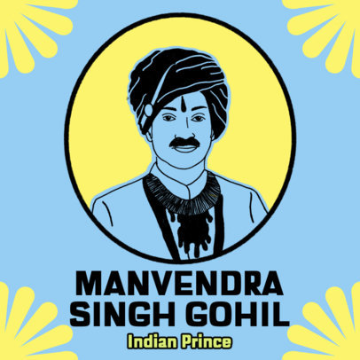 Instagram Post Creator Featuring a Colorful Illustrated Portrait of Manvendra Singh Gohil 5469g