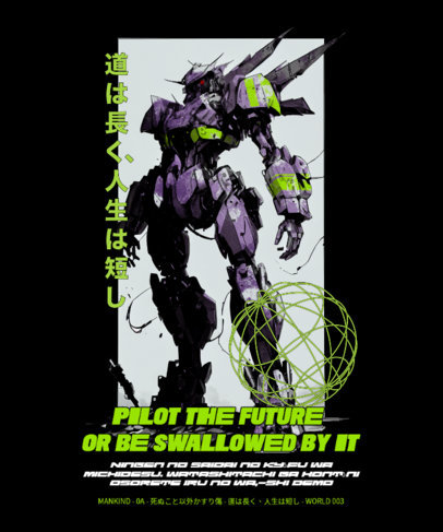 T-Shirt Design Template Featuring Illustrated Evangelion-Inspired Characters