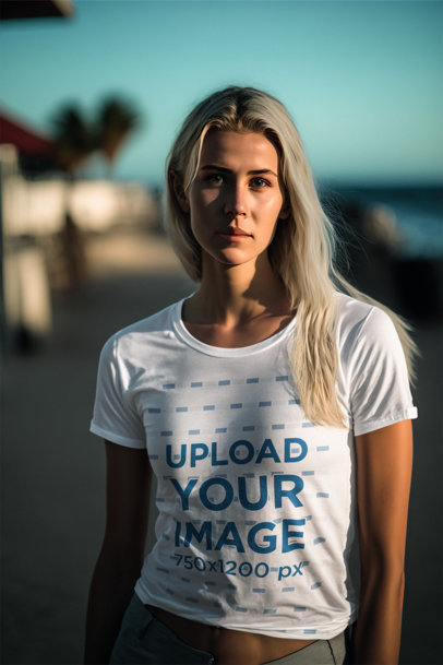 AI-Generated Mockup Featuring a Woman Wearing a Round-Neck T-Shirt