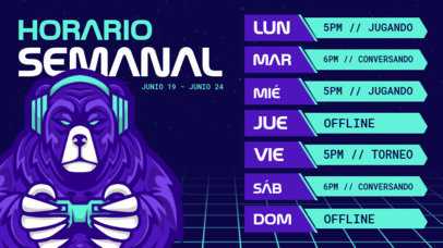 Twitch Screen Template with a Gaming Bear Character for a Weekly Stream Schedule