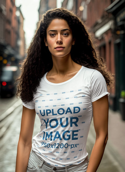 AI-Generated Mockup of a Woman Wearing a T-Shirt in Amsterdam