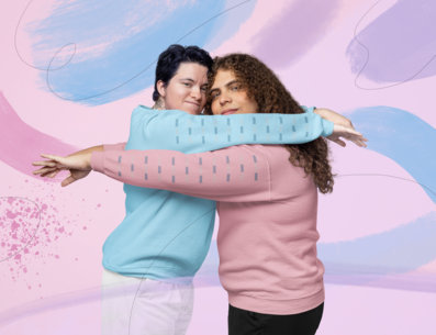 Gildan Sweatshirt Mockup Featuring a Smiling Couple Hugging