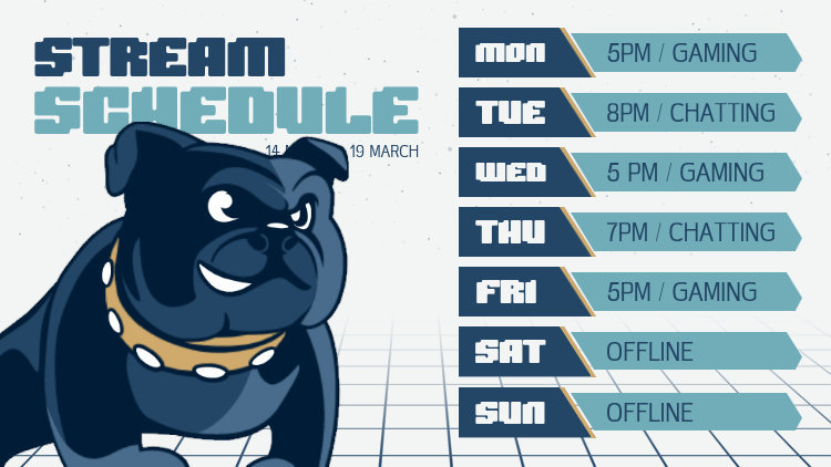 Twitch Screen Generator for a Weekly Streaming Schedule Featuring an Illustrated Dog
