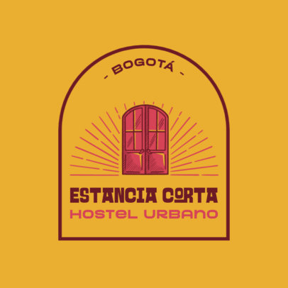 Logo Template for an Urban Hostel Featuring a Door Illustration