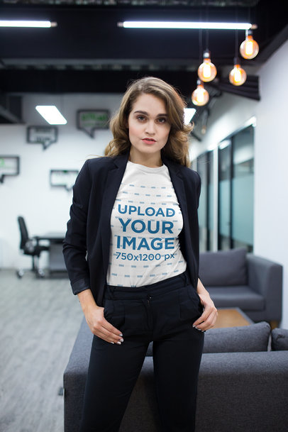 Woman Wearing a T-Shirt Mockup at the Office