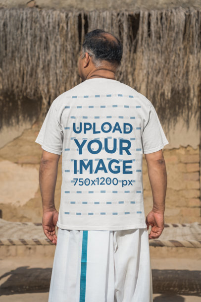 Back View T-Shirt Mockup Featuring a Senior Man 