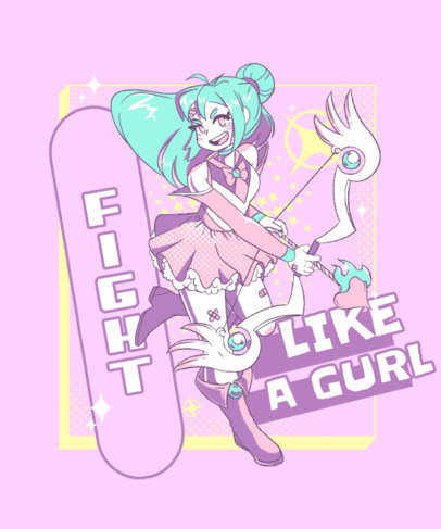 T-Shirt Design Template Featuring Magical Girls-Inspired Character Illustrations 5754