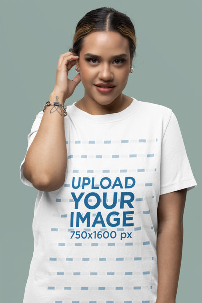 Round-Neck T-Shirt Dress Mockup of a Woman With a Smiling Face