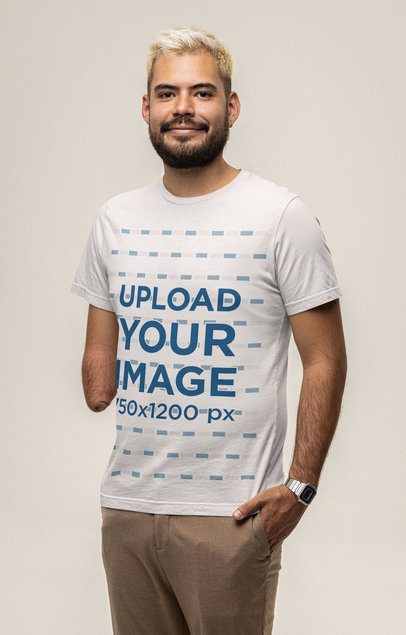 Bella Canvas T-Shirt Mockup of a Bearded Man Posing in a Studio