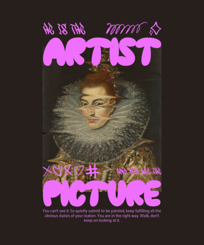 Back T-Shirt Design Template Featuring a Twisted Classic Painting with Modern Typographies