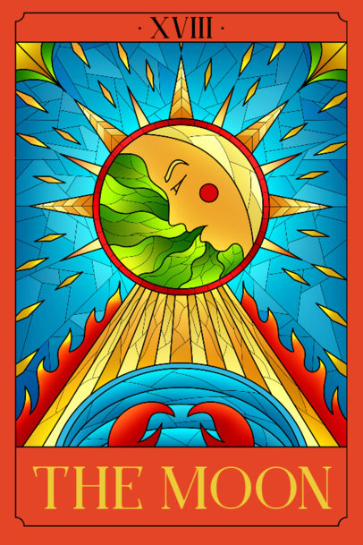 Art Print Design Template Featuring a Stained Glass Moon Illustration 5494b