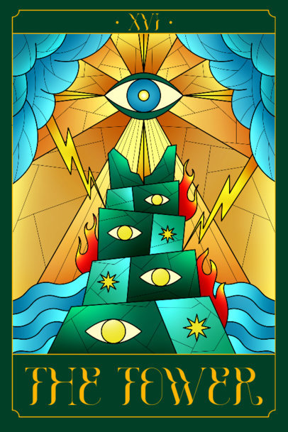 Tarot-Inspired Art Print Design Maker Featuring a Stained Glass Tower Graphic 5494c
