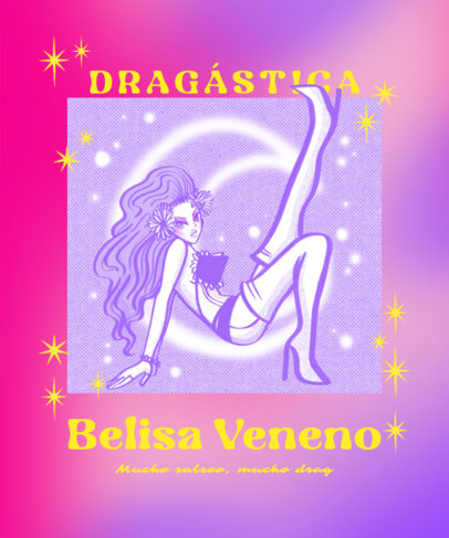 Illustrated T-Shirt Design Template Featuring an Anime Drag Queen 5755c