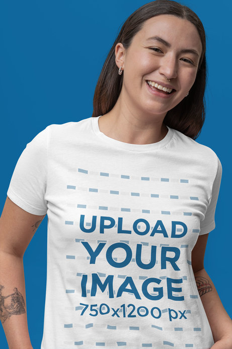 Bella Canvas T-Shirt Mockup Featuring a Happy Woman With a Nose Piercing