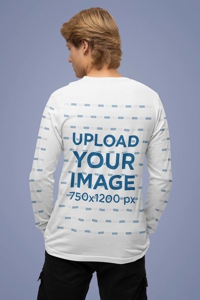 Back-View Bella Canvas Long Sleeve Tee Mockup of a Man Posing in a Studio