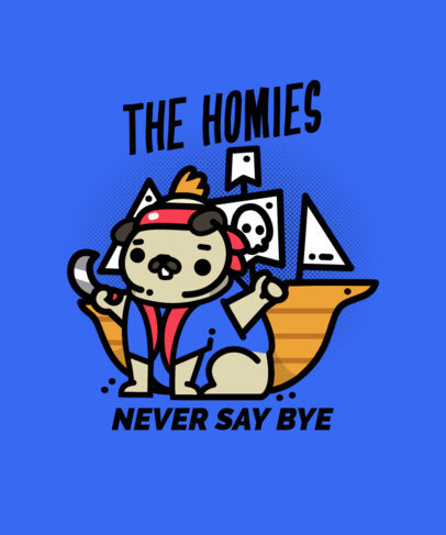 Movie Parody Themed T-Shirt Design Template Featuring a Pirate Pug Graphic Inspired by The Goonies