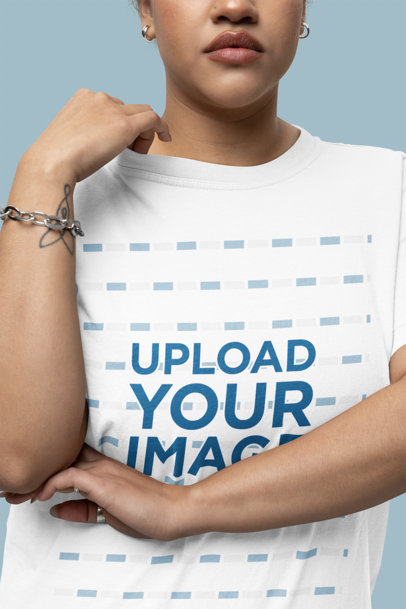Closeup Mockup of a Woman Wearing a Crewneck T-Shirt Dress