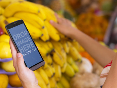 LG G3 Phone Mockup of a Woman at a Farmers Market