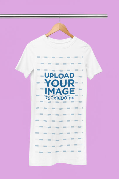 T-Shirt Dress Mockup Featuring a Wooden Hanger