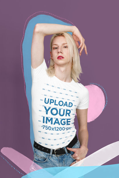 T-Shirt Mockup Featuring a Transgender Model Posing in a Studio m33073 r-el2