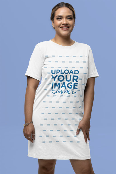 Round-Neck T-Shirt Dress Mockup Featuring a Woman Smiling at the Camera