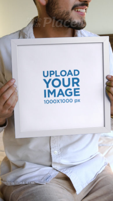 Art Print Video Featuring a Smiling Man and a Nice Bedroom