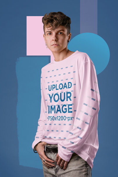 Long Sleeve T-Shirt Mockup of a Non-Binary Person Posing in a Studio m33067 r-el2