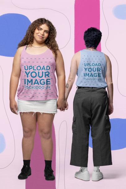 Trans Visibility Day Mockup of a Man and Woman Wearing Bella Canvas Tank Tops