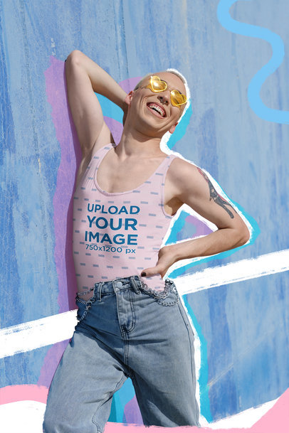 Tank Top Mockup Featuring a Smiling Non-Binary Person with an Arm Tattoo m33083 r-el2