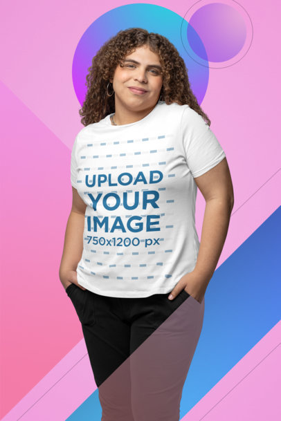 Bella Canvas T-Shirt Mockup of a Woman with Curly Hair Posing for Trans Visibility Day