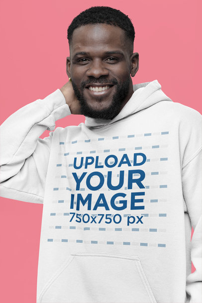 Closeup Mockup of a Smiling Man with a Beard Wearing a Gildan Hoodie