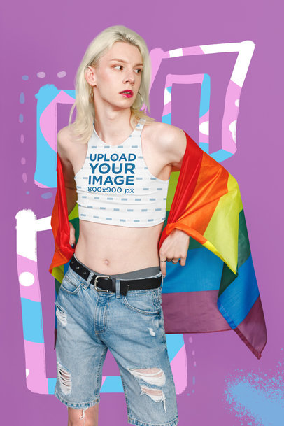 Cropped Tank Top Mockup of a Transgender Model with an LGBT-Pride Flag  m33075 r-el2