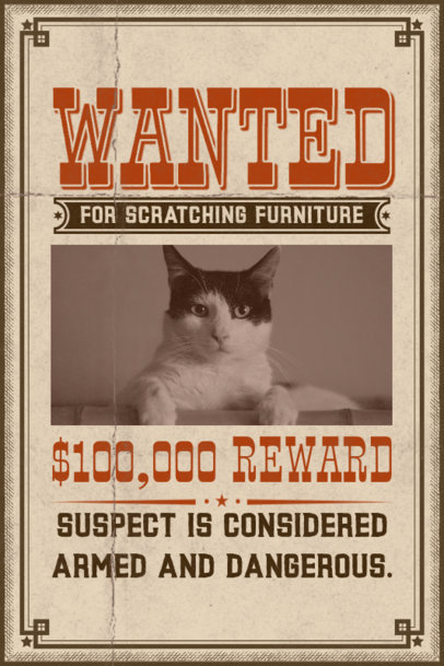 Cat Poster Template Featuring a Western Most Wanted Theme