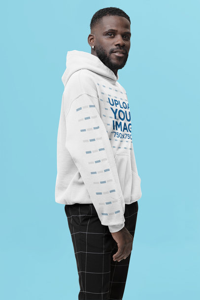 Mockup Featuring a Bearded Man Wearing a Gildan Hoodie with a Customizable Sleeve